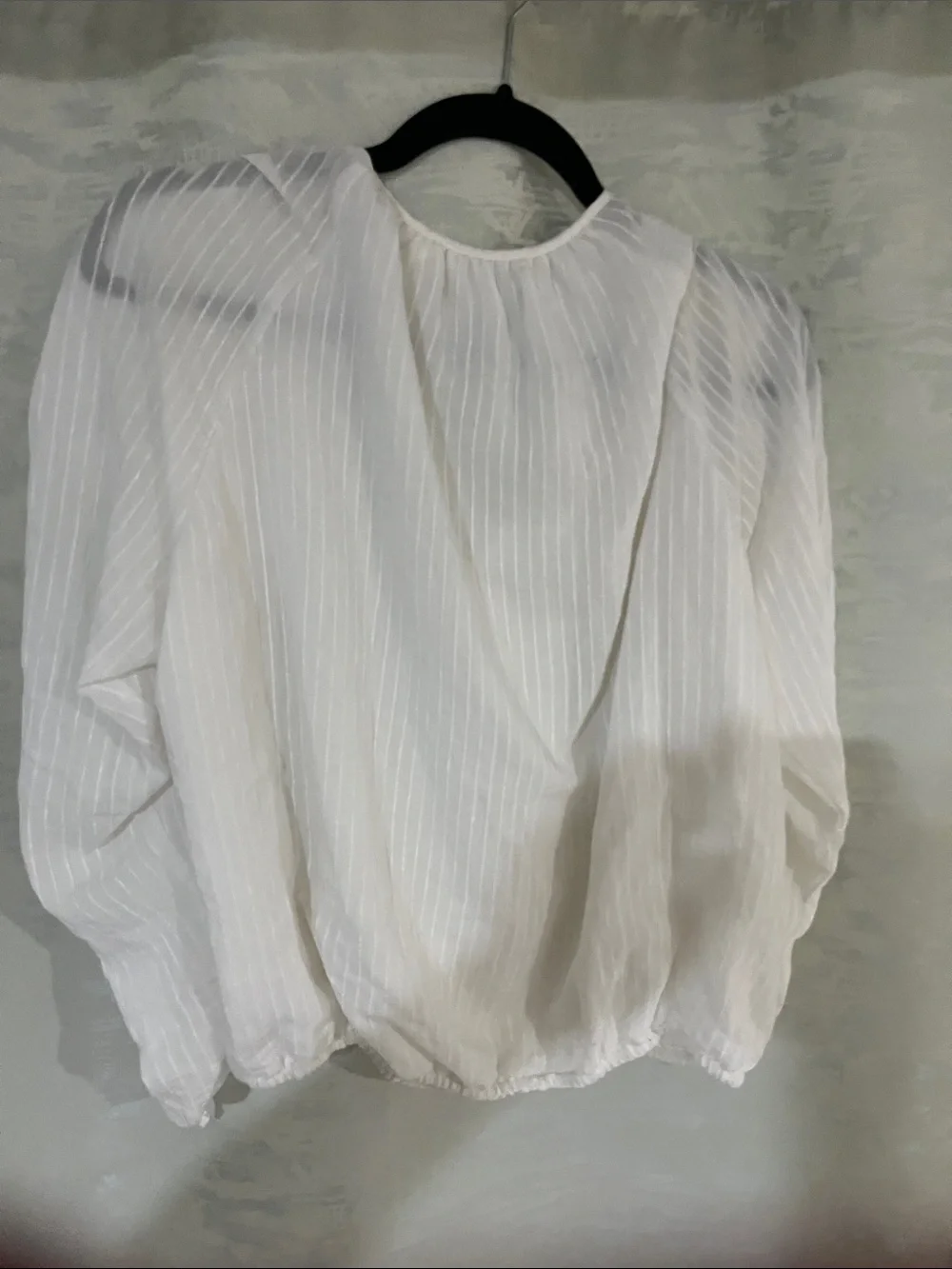 Astr White V-Neck Puff Sleeve Blouse with Drawstring Detail